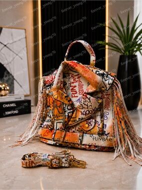 Fringed Multi-Color Graffiti Crossbody Bag